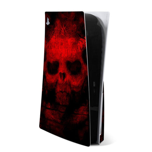 Sony PS5 skin with red skull artwork for console front and side panels
