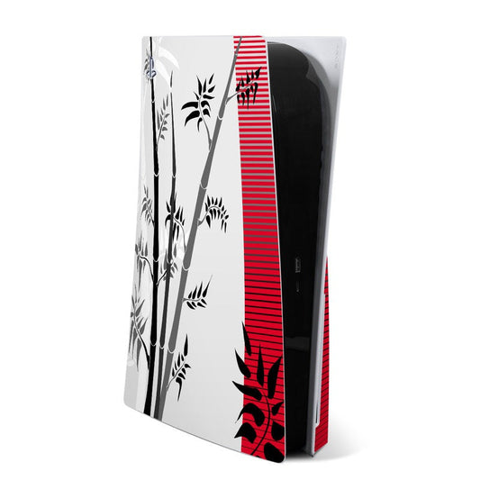 Sony PS5 skin wrap for console, black and white design with red striped panel