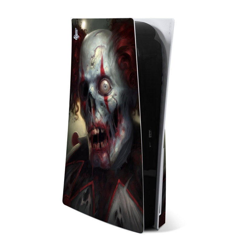 PS5 console skin with zombie clown artwork on the front panel
