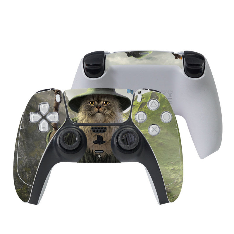 Sony PS5 controller skin with cat face and green gaming-controller button layout