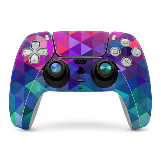 Purple-blue geometric controller skin for Sony PS5 DualSense controller