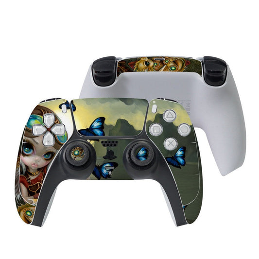PS5 DualSense controller skin with dragon and butterfly artwork and button cutouts