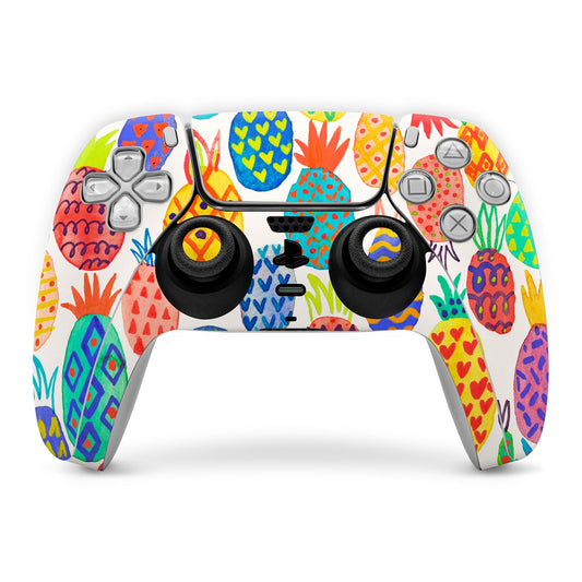 Colorful pineapple-pattern PS5 controller skin with button and thumbstick cutouts