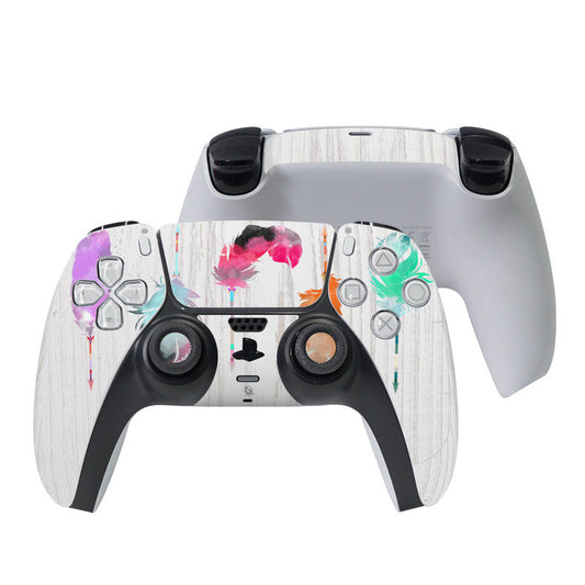 PS5 DualSense controller skin with white textured base and colorful paint splash graphics