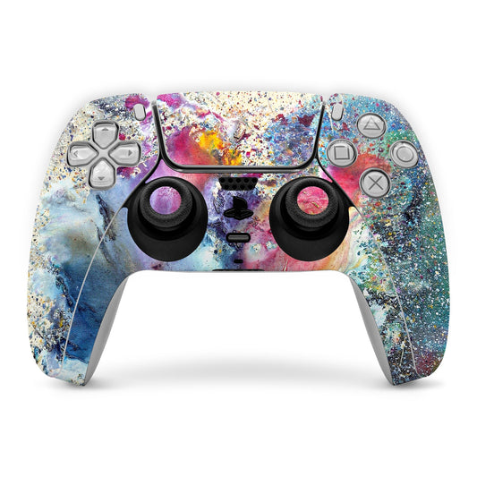 PS5 controller skin with cosmic flower multicolor galaxy splash design