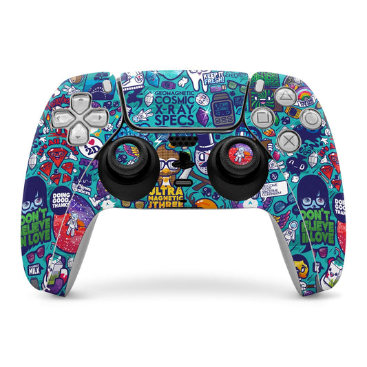 Cosmic Ray PS5 controller skin with colorful sci-fi graphics and button cutouts