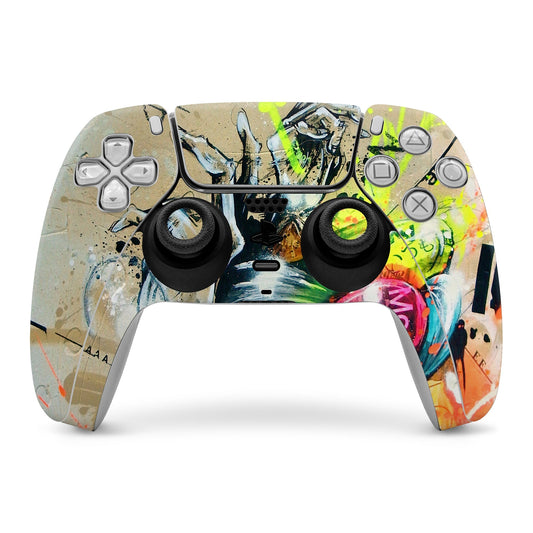 PlayStation 5 controller skin with graffiti-style colorful design on front and grips
