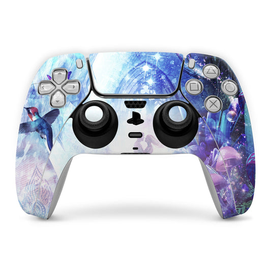 PS5 controller skin with blue and purple galaxy artwork over buttons and triggers