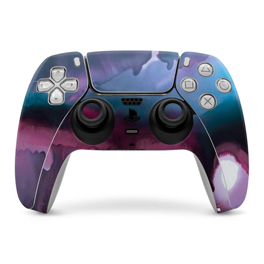 Sony PS5 controller skin in teal and purple watercolor graphic