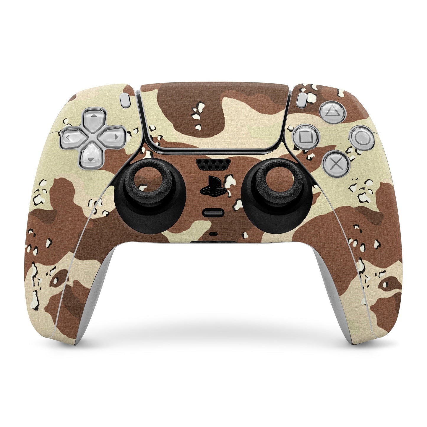 Sony PS5 controller skin with desert camo pattern and button cutouts