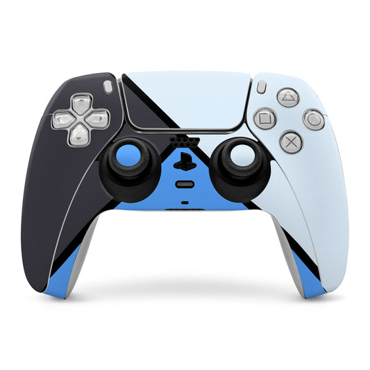 PS5 controller skin, blue and black design with thumbstick openings