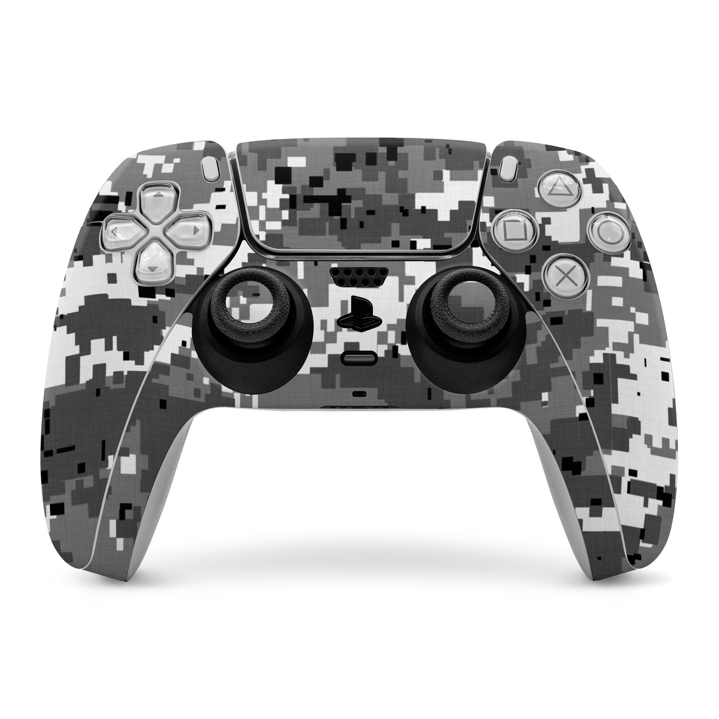 Digital urban camo PlayStation 5 controller skin, cutouts for buttons and thumb sticks