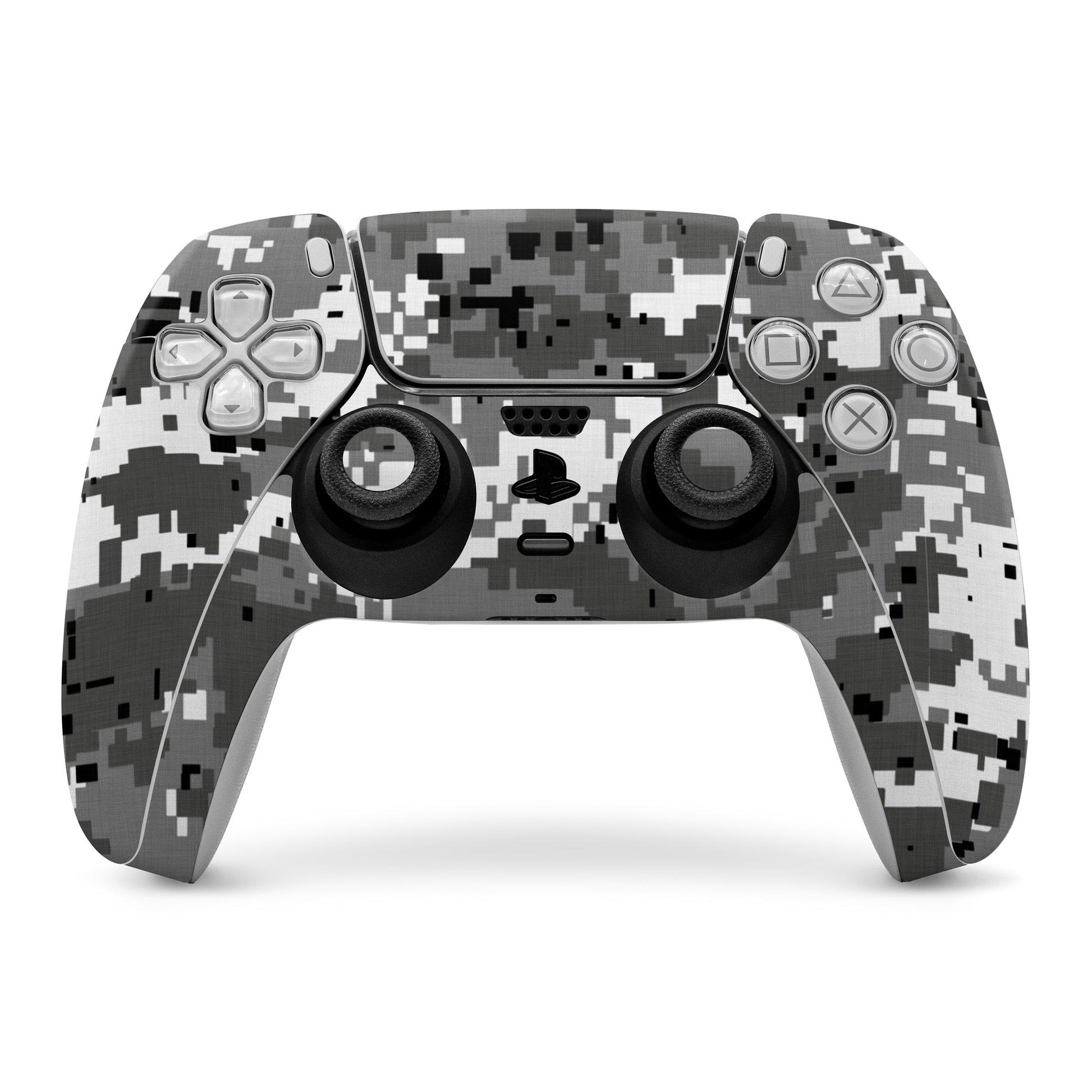 Digital urban camo PlayStation 5 controller skin, cutouts for buttons and thumb sticks