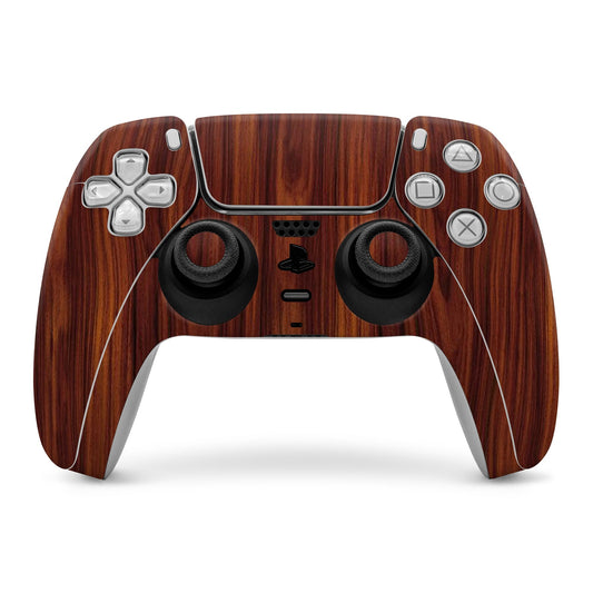 Dark rosewood PS5 controller skin with cutouts for buttons and triggers