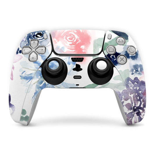 PS5 controller skin with pastel floral galaxy design on front, grips and buttons