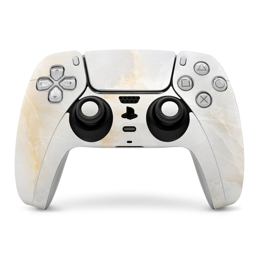 PlayStation 5 controller skin with light marble pattern on front, grips and buttons