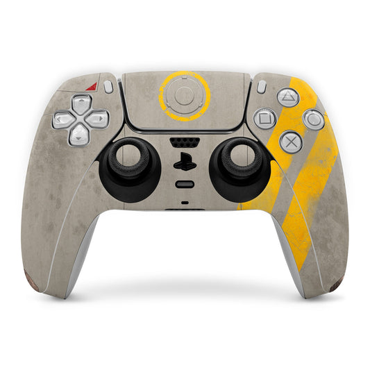 PlayStation 5 controller skin, gray with yellow abstract panel and button icons