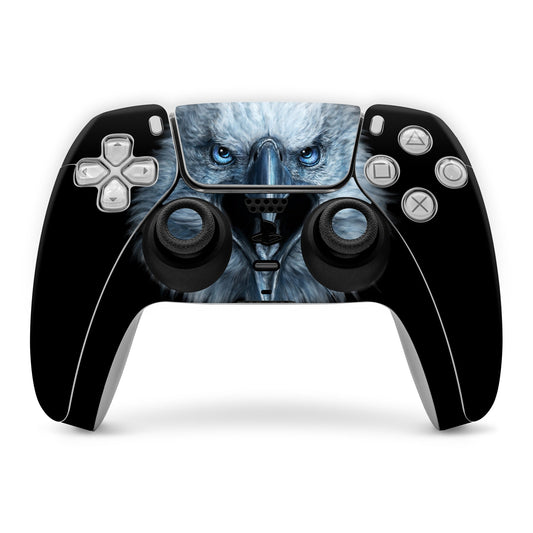 Sony PS5 controller skin with blue eagle face design across center panel