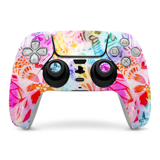 PS5 controller skin with colorful fairy-themed artwork on front face and buttons