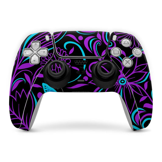 PlayStation 5 controller skin with purple and teal swirl pattern