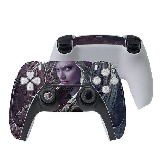 PS5 game controller skin with purple-haired character portrait and dark purple design