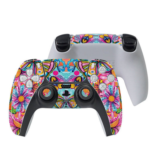 Sony PS5 controller skin with colorful butterfly pattern on controller grips and touchpad