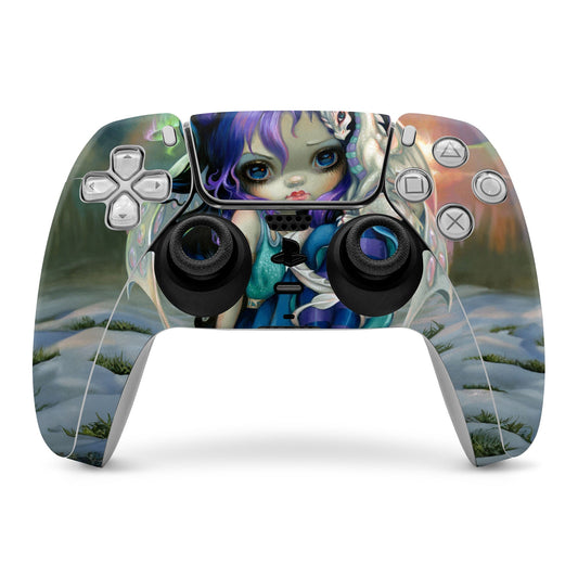 Frost Dragonling Sony PS5 controller skin with colorful character artwork, visible sticks and buttons