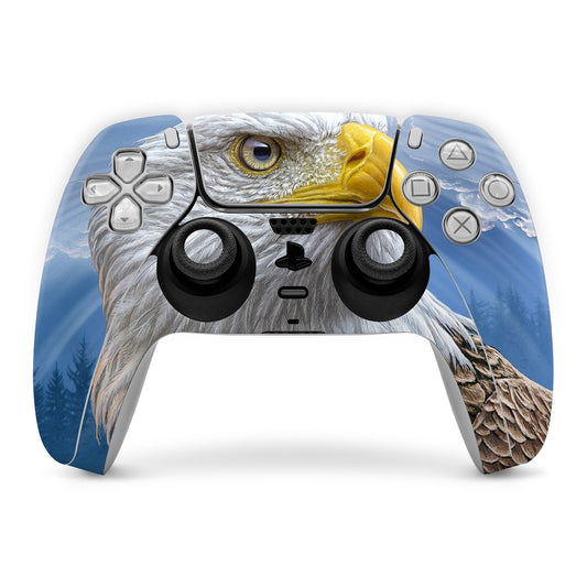 Sony PS5 controller skin with eagle eye design and sky-blue accents