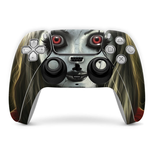 Haunted PS5 DualSense controller skin with glowing red eye design
