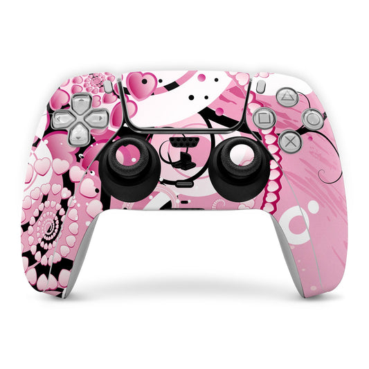 PlayStation 5 controller skin, pink and white abstract pattern with black accents