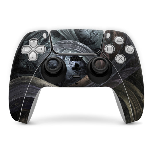 PlayStation 5 DualSense controller skin with dark marbled abstract pattern and button cutouts