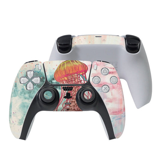 PS5 controller skin with jellyfish illustration and cutouts for buttons and joysticks