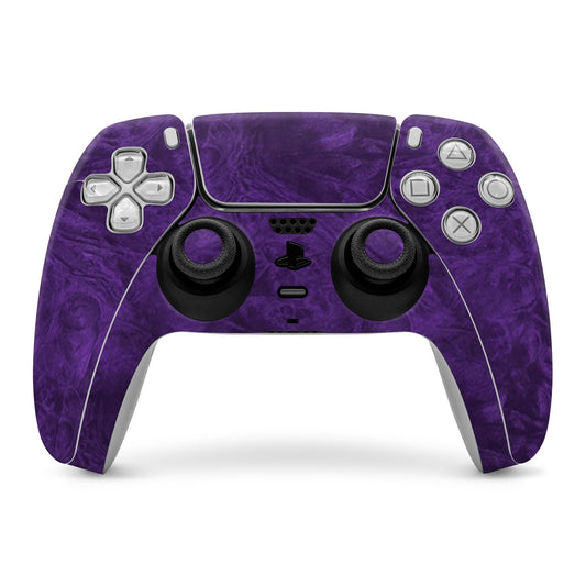Purple PS5 controller skin wrap with cutouts for buttons and thumbsticks