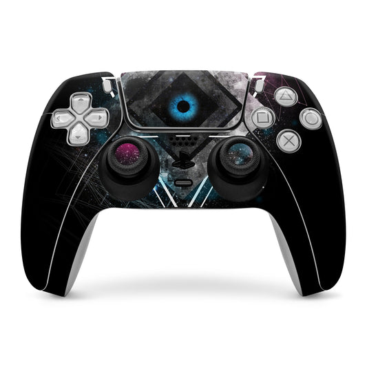 Luna PS5 controller skin with galaxy graphics over black controller grips