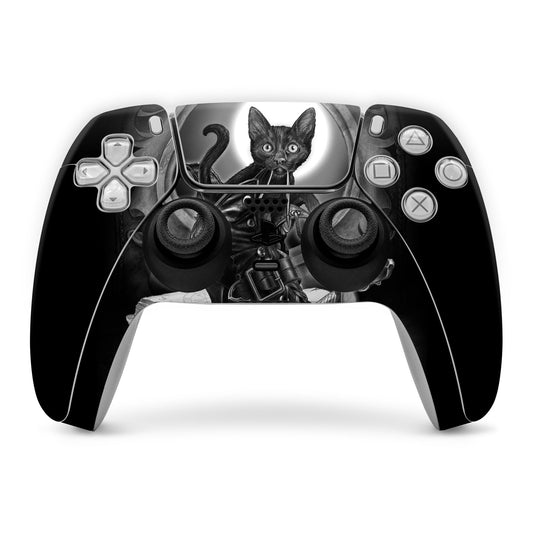 PS5 controller skin with black cat graphic centered on touchpad and buttons
