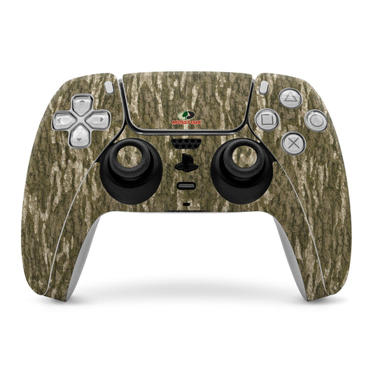 Mossy Oak Bottomland PS5 controller skin with camouflage pattern and button cutouts