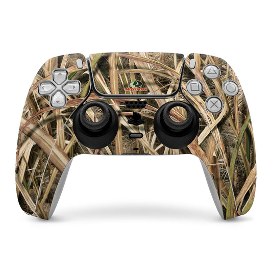 PS5 controller skin with mossy grass camouflage wrap and button cutouts.