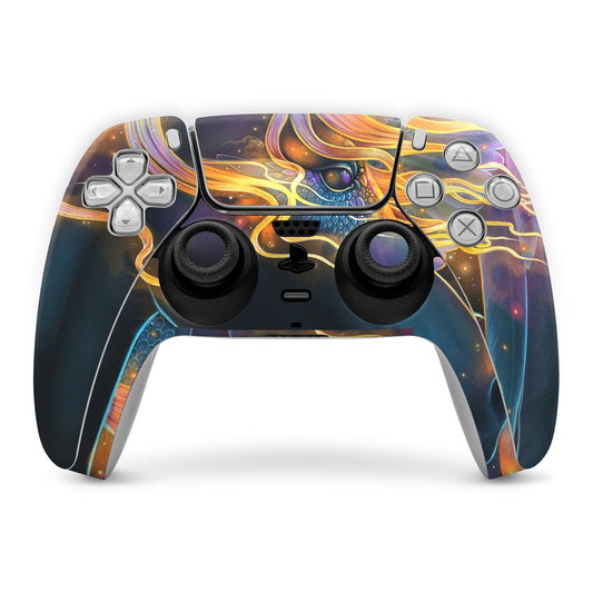 PlayStation 5 controller skin with colorful space and star artwork over buttons and sticks