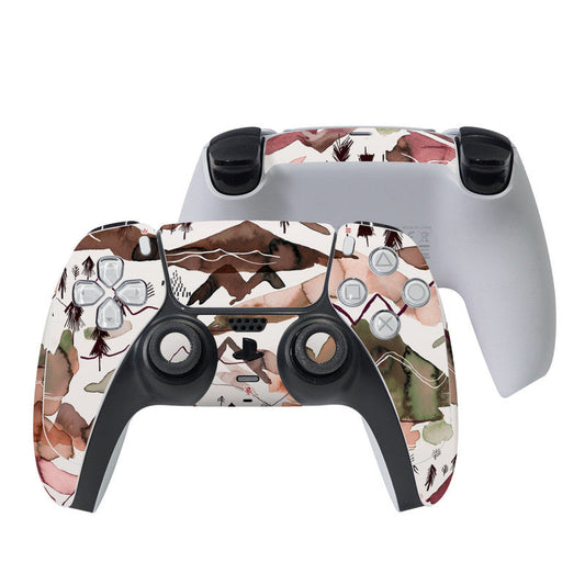 PS5 controller skin with red and brown mountain and forest graphic, full front wrap