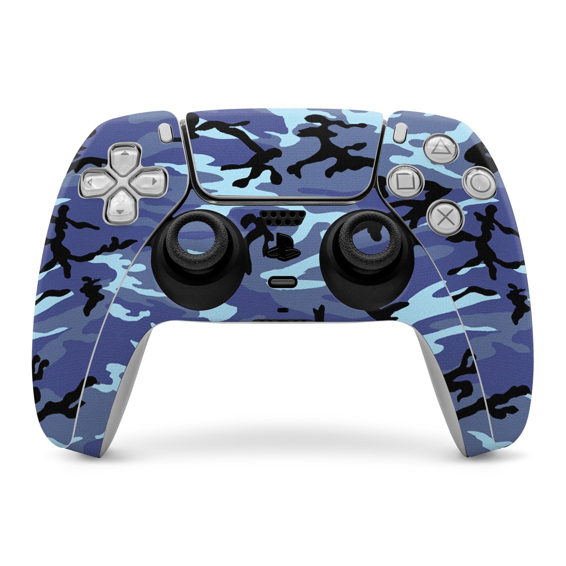 PS5 controller skin with blue sky camo pattern and button cutouts