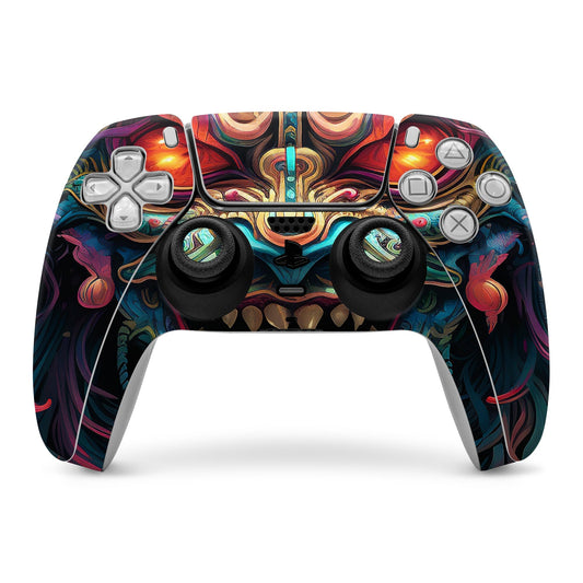 PS5 controller skin, colorful abstract design covering grips and buttons