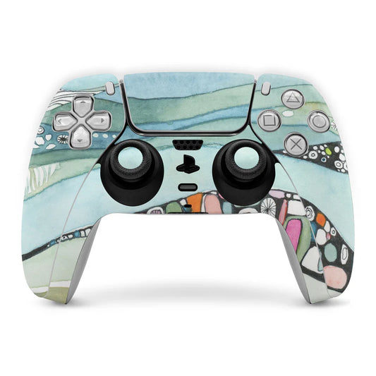 Sea of Love PS5 controller skin with blue-green ocean scene and button cutouts