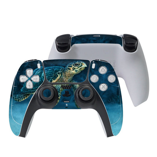 Sony PS5 controller skin with teal sea turtle graphic on front grips and buttons