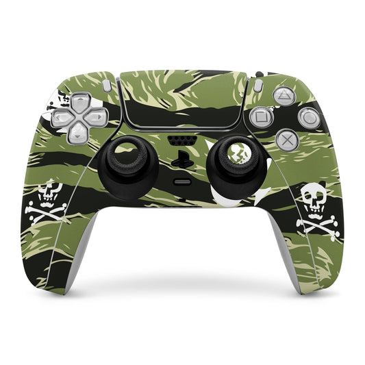 Tiger stripe camo PS5 controller skin with cutouts for buttons and sticks