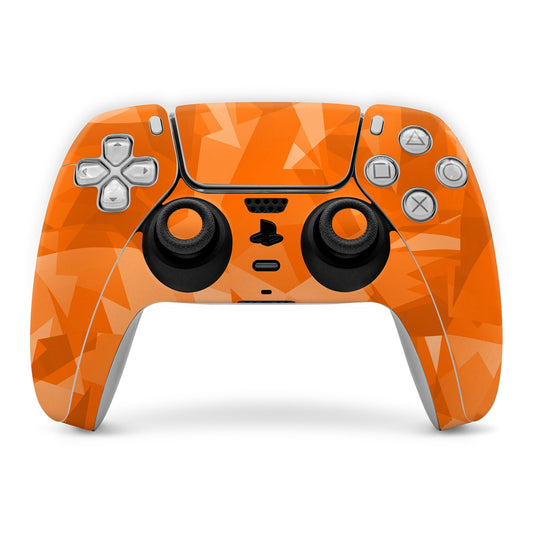 Orange geometric PS5 controller skin for Sony DualSense, front buttons and thumbsticks
