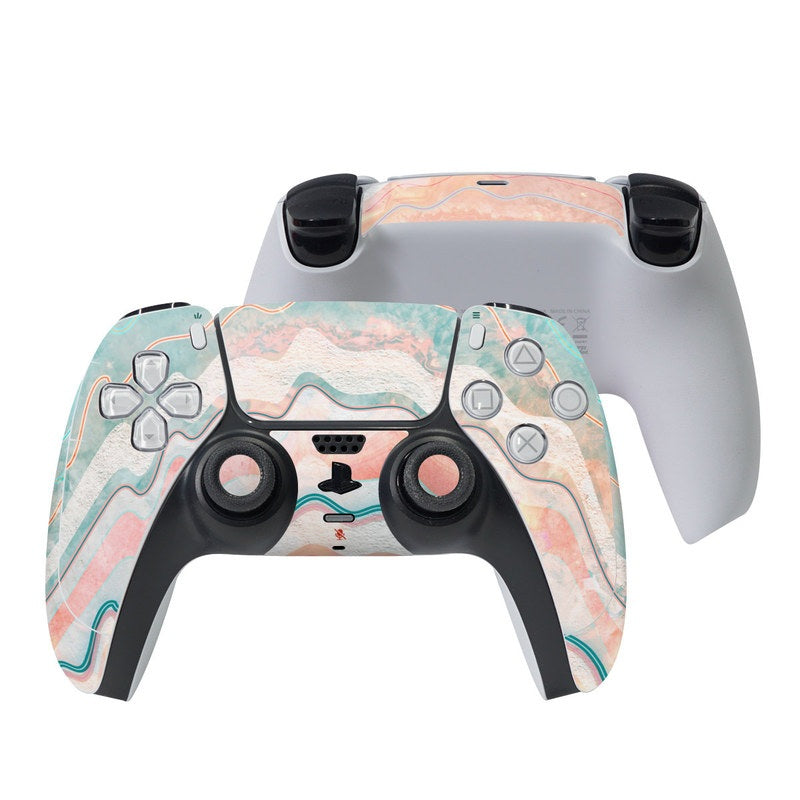 PS5 controller skin with pastel oyster shell artwork and teal coral accents, full face