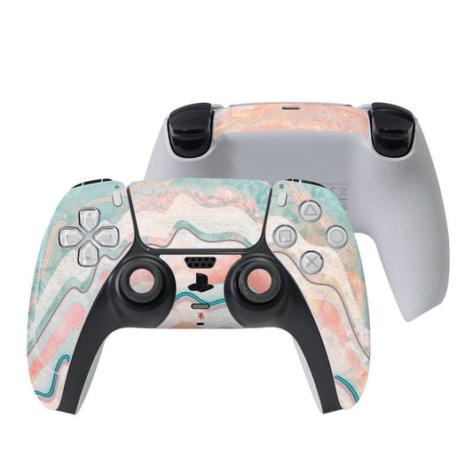 PS5 controller skin with pastel oyster shell artwork and teal coral accents, full face