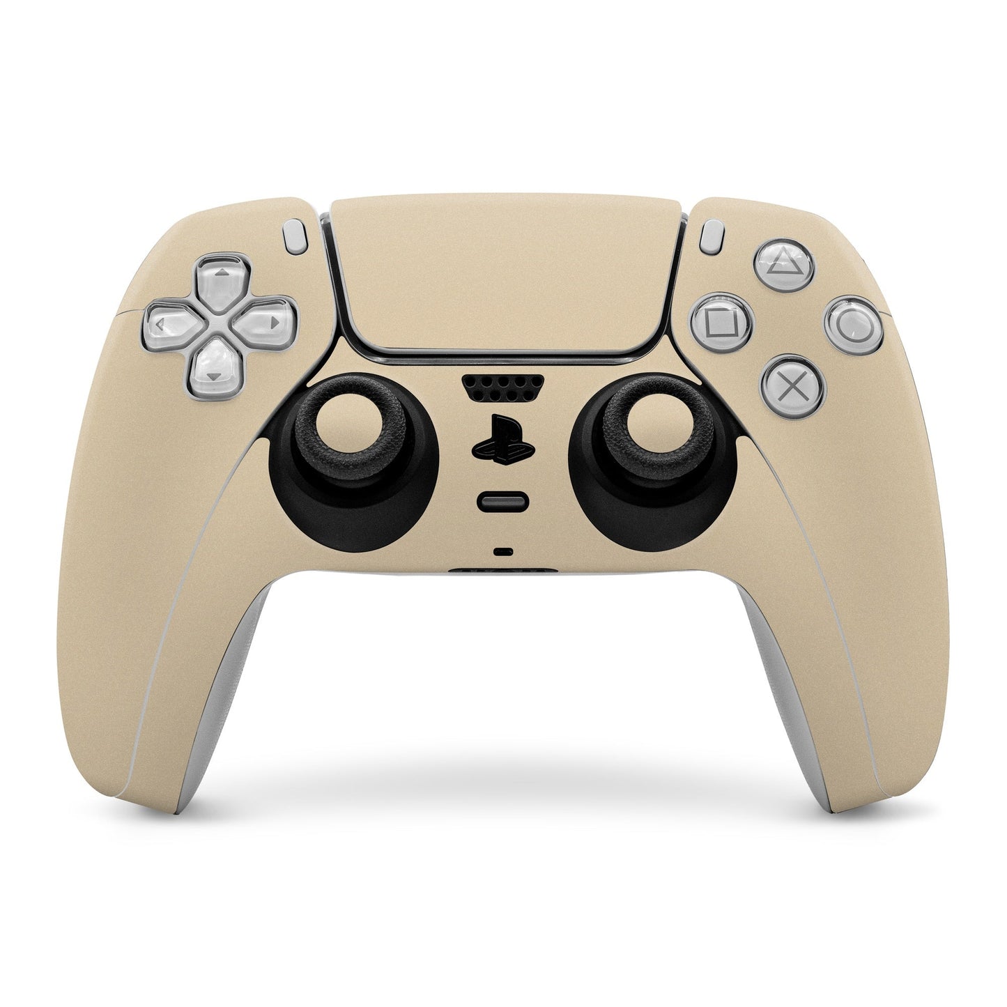 Beige PS5 controller skin covering front buttons and thumbsticks