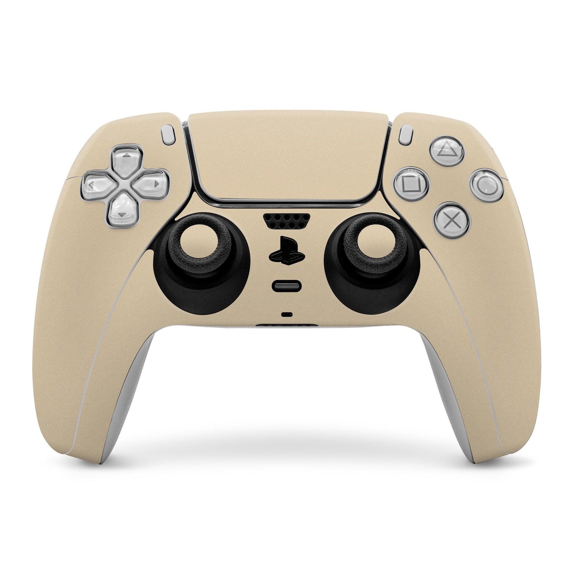 Beige PS5 controller skin covering front buttons and thumbsticks