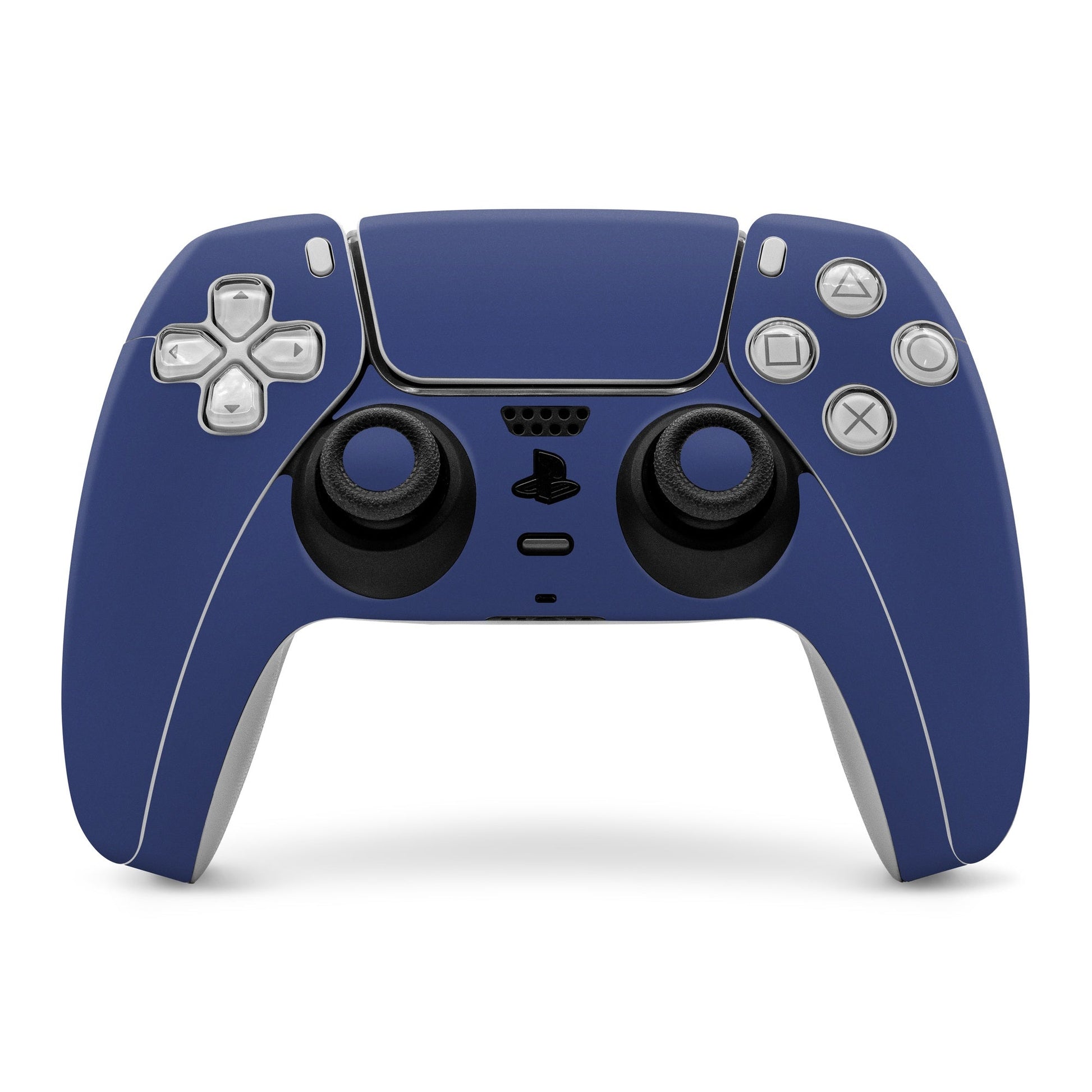 Cobalt blue PS5 controller skin covering front face and button areas